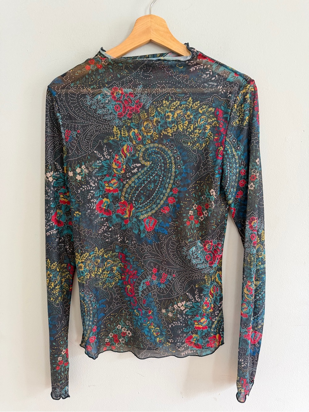 Natural Life Sloane Mesh Long Sleeve Top Floral Paisley Size L NWT